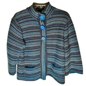 Croft & Barrow Cardigan Womens Large Knit Striped Large Snap Buttons 3/4 Bell Sl